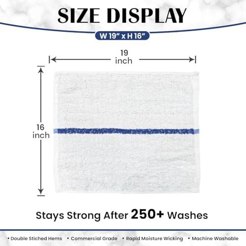 Bar Mops Blue Stripe Pack of 60 Kitchen Towels 16x19 Multi-Purpose for Home, Restaurant and Cleaning White Absorbent Washcloth Dishcloths Sets, Reusable Dish, Cloths Rags