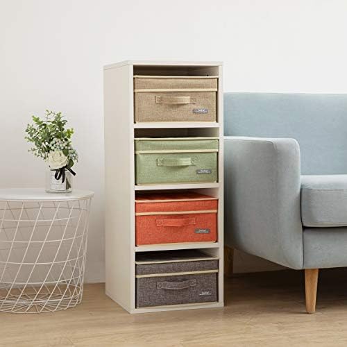 Fabric Storage Bins with Lids Small 4 Pack, Linen Foldable Storage Box with lids 4 Color Set 12.4in/12in/6.7in