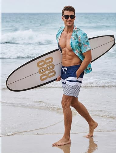 Mens Swim Trunks with Compression Liner 2 in 1 Quick Dry Bathing Suit Beach Shorts with Zipper Pockets