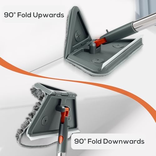 Baseboard Cleaner Tool, Foldable Wall Mop with Long Handle, 8 Pads