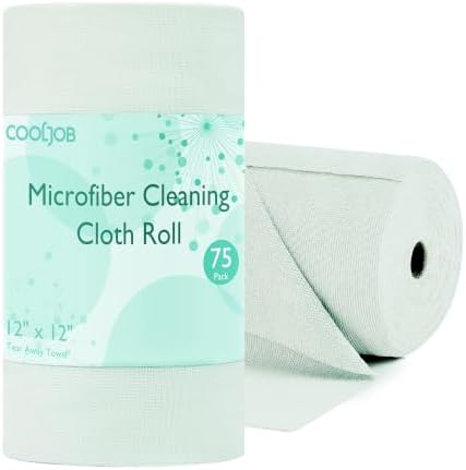 Microfiber Cleaning Cloth Roll, 75 Pack Tear Away, 12" x 12", Green