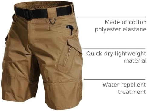 Men's Hiking Shorts Waterproof Tactical Cargo Short Pants Quick Dry Work Shorts with Multi Pockets(No Belt)