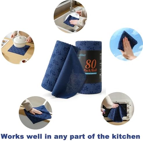 Microfiber Cleaning Cloth Roll,80 Pack Cleaning Towels,Lint Free Rags Paper Towels & Tear Away Reusable Towels,Washable Shop Rags Floral Wipe Cloth,Wash Cloths Dish Rags for Car Kitchen Window