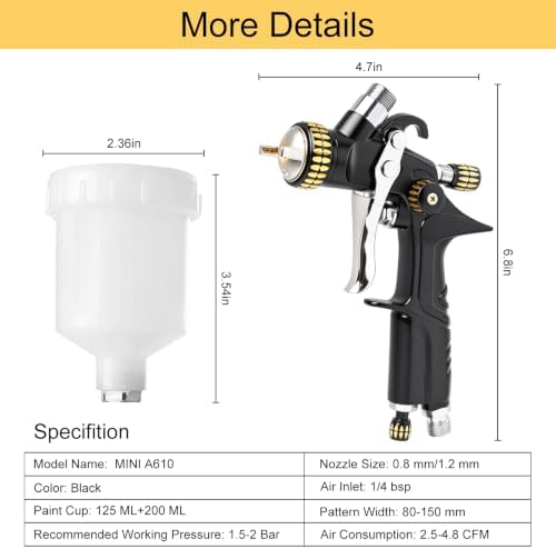 MINI A610 LVLP Spray Gun Mini Spray Gun Kit with 0.8/1.2mm Nozzle