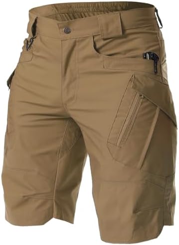 Men's Hiking Shorts Waterproof Tactical Cargo Short Pants Quick Dry Work Shorts with Multi Pockets(No Belt)