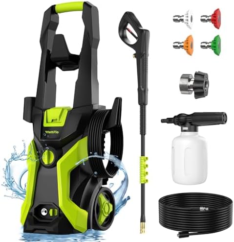 2026 Upgraded Pressure Washer, Portable Power Washer, 4 Quick-Connect Nozzles, High Pressure Cleaner for Car Washing, Driveway, Patio, Deck, Bright Green