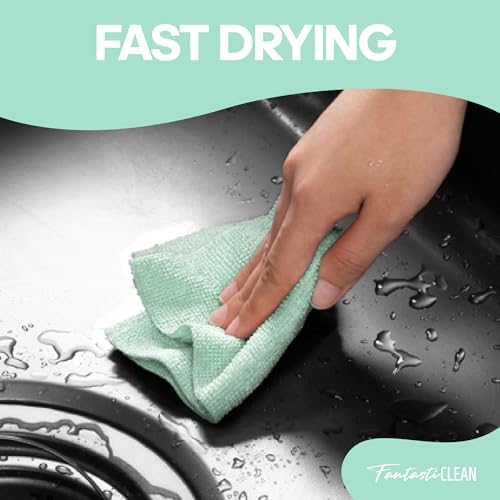 Microfiber Cleaning Cloth Roll, 60 Pack, 8" x 8", Mint Green