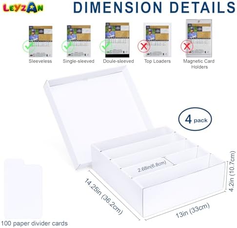 5-Row Trading Card Storage Box, 4-Pack with Divider for MTG & Sports Cards