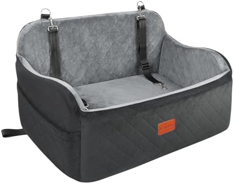 Dog Car Seat Up to 55lb,2 Clip-On Safety Adjustable Leashs Car Dog Bed for 2 Small Dogs,Fully Detachable and Washable Pet Car Seat with 2 Storage Pockets,Easy to Install(Black/Grey, Large)