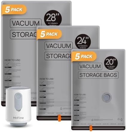 Leak-Resistant Vacuum Storage Bags, with Pump and Bags 15Pcs