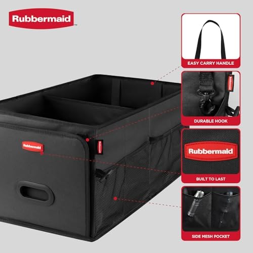 Car Organizer, Collapsible Trunk Organizer, Multi-Compartment Car Storage Organization for Car Accessories, 2 Compartments-Black