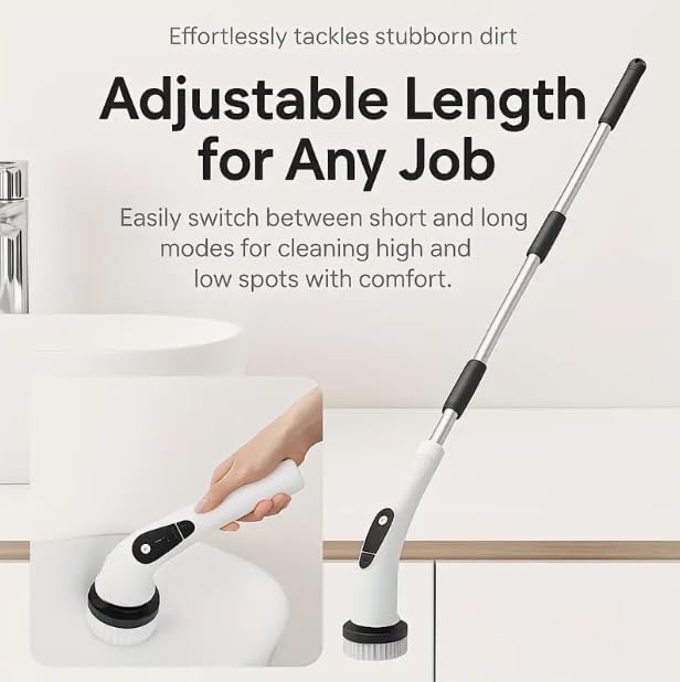 HomeBeyond Electric Spin Scrubber, 5-Speed Power Spin Cleaner with 8 Replaceable Brush Heads, IPX7 Waterproof, Adjustable Extension Handle, Large Battery for Bathroom, Shower, Tile, and Floor Cleaning