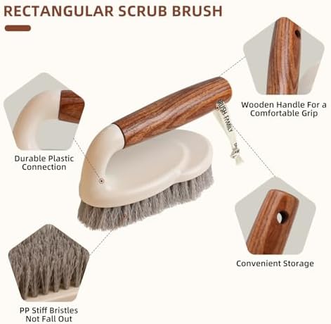 4-Pack Heavy Duty Scrub Brushes Set with Wooden Handles