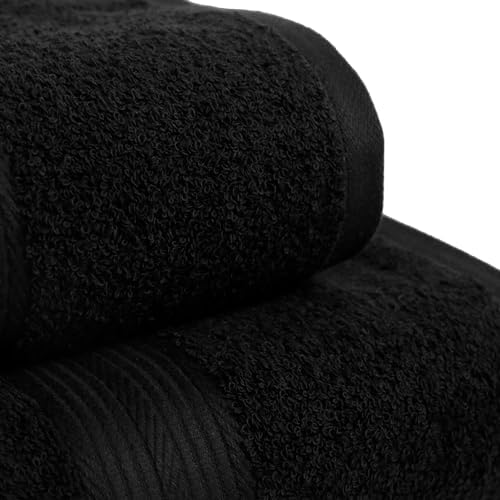 6-Piece Highly Absorbent Fade-Resistant Towel Set, 100% Cotton Towels for Bathroom, Soft, 2 Bath Towels, 2 Hand Towels, 2 Washcloths, Black