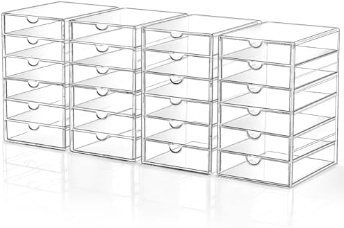 Acrylic Makeup Drawer Storage Organizer with 24 Drawers, 4 Set