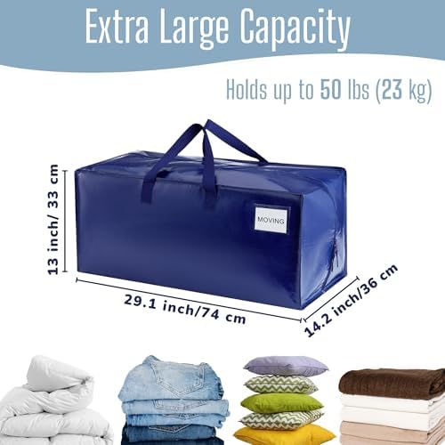 8 Pack Heavy Duty Moving Bags with Backpack Straps, Zippers & Handles, Extra Large Packing Bags for College Dorm Essentials, Moving Supplies Alternative to Cardboard Moving Boxes