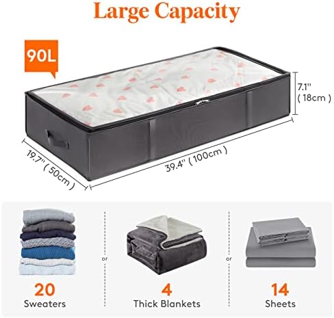 95L 4 Pack Under Bed Storage Container, Blanket Organizer, Gray