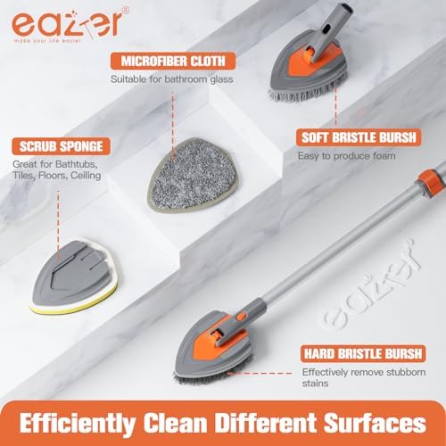 4-in-1 Long-Handled Tub Scrubber-Versatile Bathroom Cleaning Brush with Shower Scrubber-Ideal Shower Cleaner Brush for Efficient Cleaning-Long Handle Scrub Brush for Shower, Tub, and Bathroom