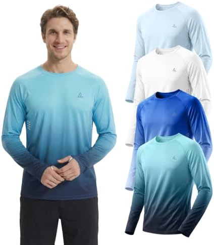 Mens UPF 50+ Long Sleeve Sun Shirts Fishing Rash Guard Uv Protection Tops