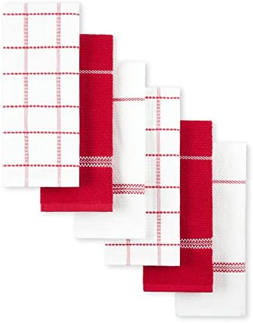 Modern Waffle Kitchen Towel Set 6-Pack, Red, 16"x28"