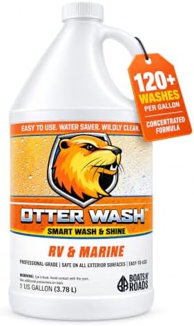 Otter Wash 1 Gallon Rinseless Car Wash Concentrate – 120+ Washes per Bottle – Smart Wash & Shine, Built-In Gloss Enhancer – No Hose or Bucket – Scratch-Free on Paint, Glass, Vinyl & Trim Made in USA