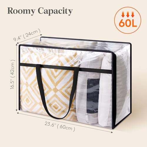 60L Clear Clothes Storage Bags,Plastic Foldable Blanket Storage Bag