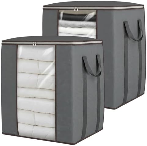Comforter Storage Bags 120L for Blanket Clothes Bedding Sheet 2 Pack Grey