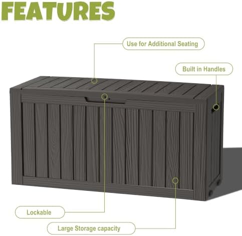 155 Gallon Deck Box Waterproof Outdoor Storage Box with Wheels, Black