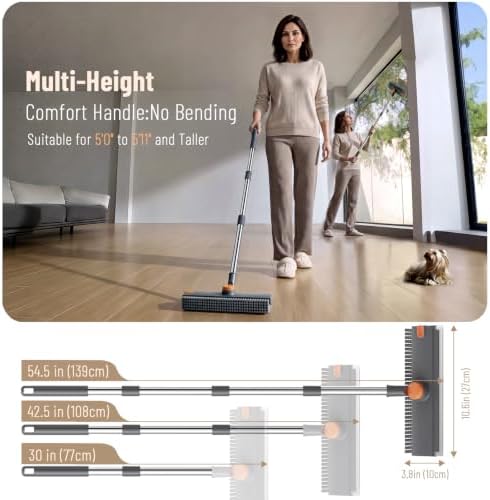 3 in 1 Floor Scrub Brush with Long Handle & Squeegee Tweezer: Up to 54"