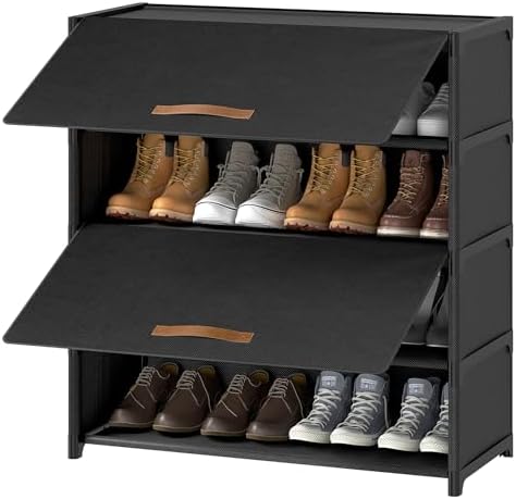 5 Tier Shoe Cabinet with Door, 20-Pair Storage, Black
