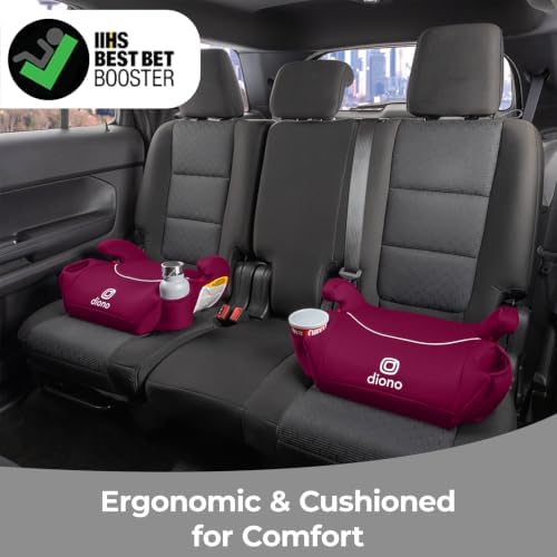 Diono Solana, No Latch, Pack of 2 Backless Booster Car Seats, Lightweight, Machine Washable Covers, Cup Holders, Pink