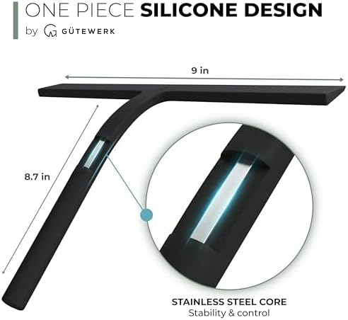 Silicone Shower Squeegee with 3-in-1 No-Drill Mount, Black, 9''