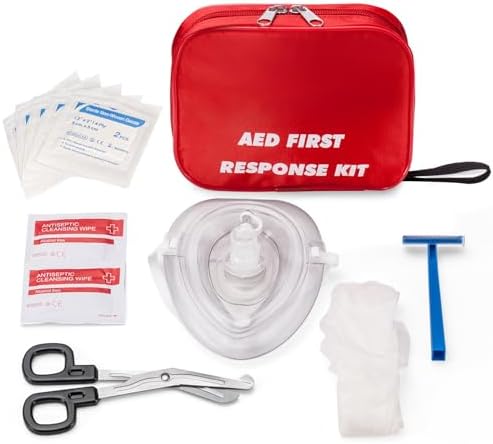 AED First Kit with CPR, Gloves, Razor, Scissors, Gauze Pads, and Cleansing Wipes for AED Training