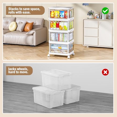 Clear Storage Bins with Lids - 4 Tier 32qt Plastic Stackable Bins