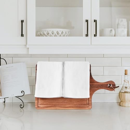 Dish Towels Set, 100% Cotton Waffle Weave Kitchen Towels 6 Pack, 17 x 25 Inches, Super Absorbent for Drying and Cleaning, White