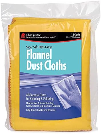 (60235) 13" x 24" 100% Cotton Fully Hemmed Yellow Flannel Dust Cloths, Pack of 12, Won't Scratch Fine surfaces, Great for Automotive, Polishing, Cleaning, Machine Washable
