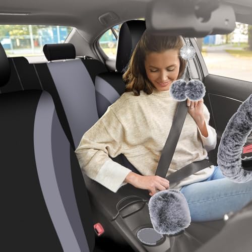 43 Pcs Fuzzy Car Seat Cover Full Set Gray, Black