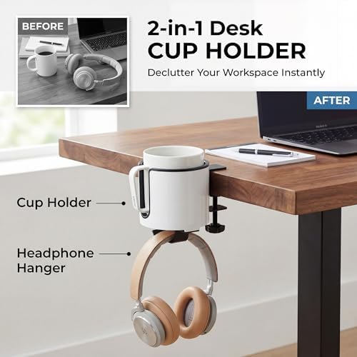 Luxury 2-in-1 Anti-spill Cup Holder with Headphone Hanger (WHITE)