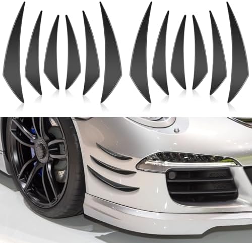 Tallew 12 Pcs Universal Car Spoiler Canards Kit Front Bumper Lip Splitter Car Exterior Fins Auto Anti Collision Strip Soft Decoration Decal Accessories(Glossy Black)