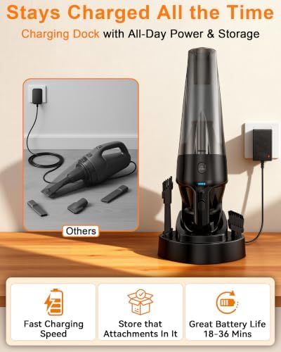 26000Pa Powerful Handheld Vacuum Cordless: 15-Min Quick Cleaning 120㎡ Rooms