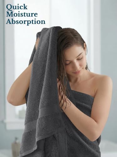 4 Pack Premium Bath Towels, 27x54 in, 600 GSM Cotton Grey
