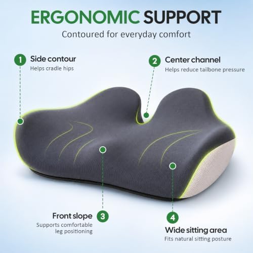 Memory Foam Seat Cushion for Office Chair & Car, Ergonomic U-Cutout