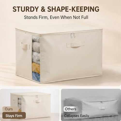 3Pack Canvas Storage Bags for Clothes & Comforters with Clear Window, Beige