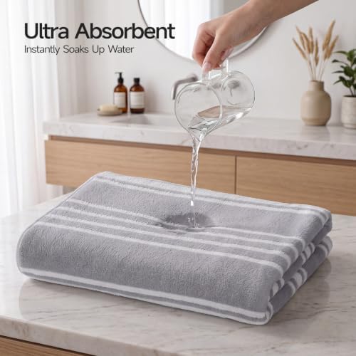 Microfiber Bath Towels 2‑Pack, Super Soft - Striped Grey