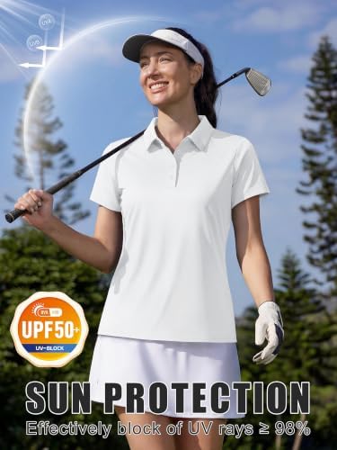 Women's Polo Shirts UPF 50+ Short Sleeve Golf Shirt Quick Dry Sun Protection 4 Buttons Casual Work Collar Top