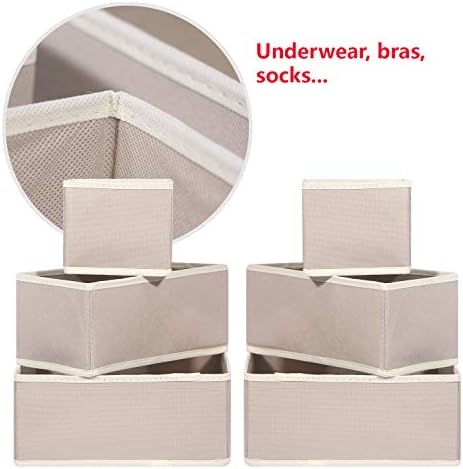 9 Pack Foldable Cloth Storage Box Closet Dresser Drawer Organizer Fabric Baskets Bins Containers Divider for Baby Clothes Underwear Bras Socks Lingerie Clothing,Beige 333