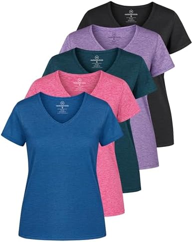 5 Pack Womens Dry Fit V Neck Workout Tops Athletic T Shirts Gym Yoga Tees