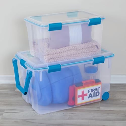 4-Pack 54 Quart Gasket Box, Home Storage Organizer Bins with Lids - Stackable Clear Plastic Containers for Bedroom, Bathroom, Garage, Basement, or Attic