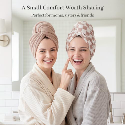 100% Cotton Hair Towel Wrap for Women, 2 Pack Hair Drying Towels