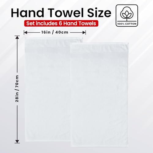 100% Cotton Hand Towels for Bathroom - Set of 6